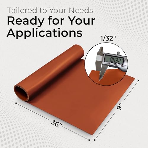 Exactly Rubber - Fiber Reinforced Silicone Sheet, 70A Durometer Silicone Mat, 500°F Temperature-Resistant Rubber Sheet, 1300 PSI Tensile Strength Rubber Mat, Made in The USA, Red, 1/32 x 9” x 36” - size: 1/32 x 9 x 36
