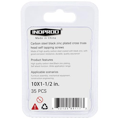 Black Wood Screws 1-1/2 Inch, 35Pcs Self Tapping Wood Screw #10 x 1-1/2", Zinc Plated Steel, Modified Truss Head, Phillips Drive, Carbon Steel, for Drywall/Metal/Plastic/Furniture, Black - size: #10 x 1-1/2"