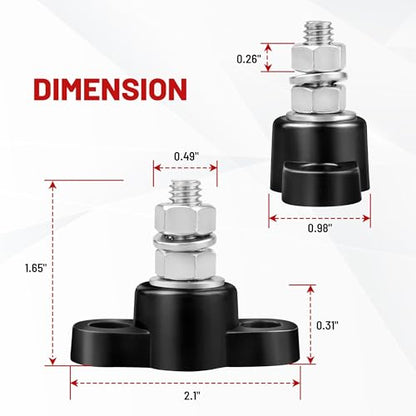 RED WOLF 12V 150A Power Distribution Block 5/16" Single Stud Busbar M8 Terminal Bus Bar 12 Volt DC Battery Junction Post for Auto Boat Marine Solar System Positive and Negative (2PC) (Pack of 2) - size: Single M8 Stud (Pack of 2)