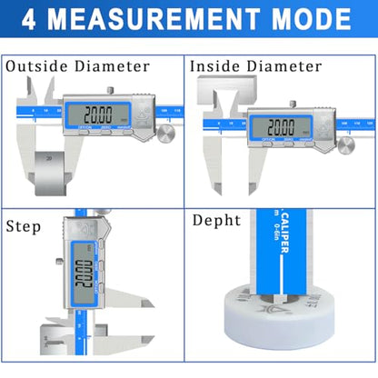 Digital Caliper 6 Inch Measuring Tool Stainless Steel Vernier Caliper Digital Micrometer with Large LCD Screen,Auto-Off Feature, Inch/Millimeter/Fraction Conversion Measuring Tool Caliper