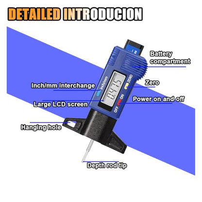 KITUREK LCD Display Tire Tread Depth Gauge, Tire Wear Gauge Tread Checker
