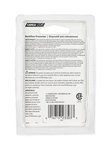 Camco RV Water Heater Backflow Preventer - Features a Heavy-Duty Brass with a Stainless Spring Construction and a 1/2"-14 NPT Male x 1/2"-14 NPT Female (23303)