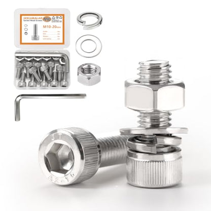 12 Sets Metric M10 Hex Socket Head Cap Screws Bolts Kit, M10-20mm Screws - size: M10 - 20mm