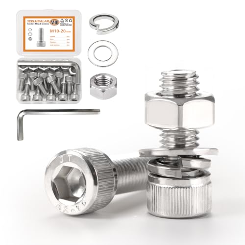 12 Sets Metric M10 Hex Socket Head Cap Screws Bolts Kit, M10-20mm Screws - size: M10 - 20mm