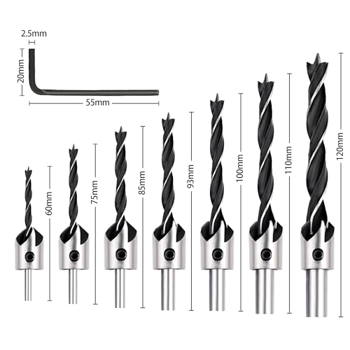 7Pcs HSS Countersink Drill Bits Set - size: 7pcs