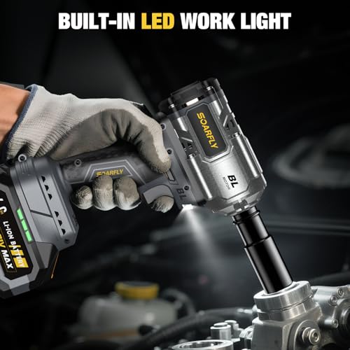 SOARFLY Cordless Impact Wrench 1/2", 900 Ft-Lbs(1200N.m), 2x4.0Ah Batteries - color: Gray