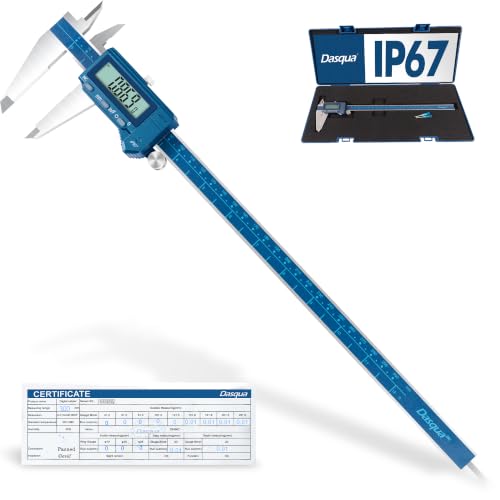 Dasqua 12”/300mm ±0.03mm/0.0015" Precision, IP67 Digital Caliper, Stainless Steel, Coolant-Proof, Inch/mm Conversion, Large LCD Display, Protective Case - color: Blue Case Cover, size: 12"/300mm