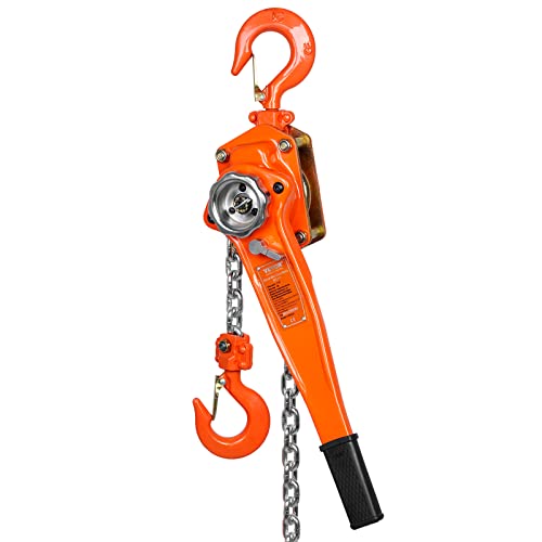 VEVOR Manual Lever Chain Hoist, 1-1/2 Ton 3300 lbs Capacity 10 FT Come Along, G80 Galvanized Carbon Steel with Weston Double-Pawl Brake,Auto Chain Leading & 360° Rotation Hook, for Garage Factory Dock - size: 1-1/2 Ton 10FT