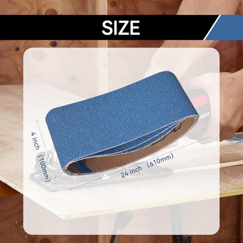 4x24 Inch Sanding Belts 18 Pcs 6 Grits Sizes (3 Each of 60/80/120/150/240/400 Grits) Heavy Duty Belt Sander Zirconia Belt Sander Paper for Wood, Metal, Stainless Steel, Cars, and Furniture - size: 4x24 inch