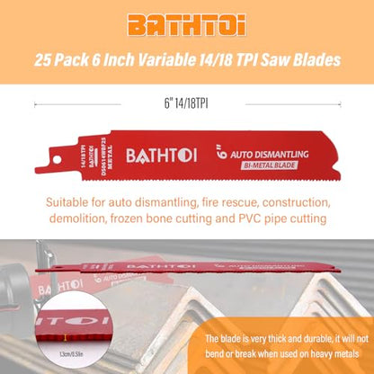 25 Pack 6 Inch 14/18 Tpi Reciprocating Saw Blades for Metal Cutting - size: 6 Inch 14/18TPI