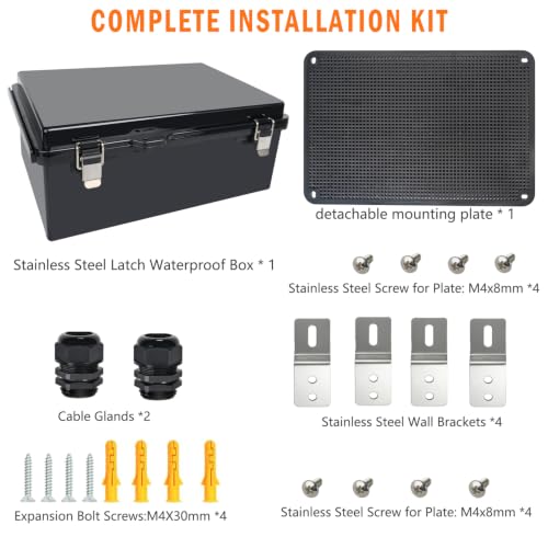 Electrical Junction Box, IP67 Waterproof Outdoor Box ABS Plastic Enclosure with Stainless Steel Latches & Brackets, Hinge Black Cover Project Box with Mounting Plate 14.6"x10.6"x6.7" - color: Black, size: 14.6"x10.6"x6.7"