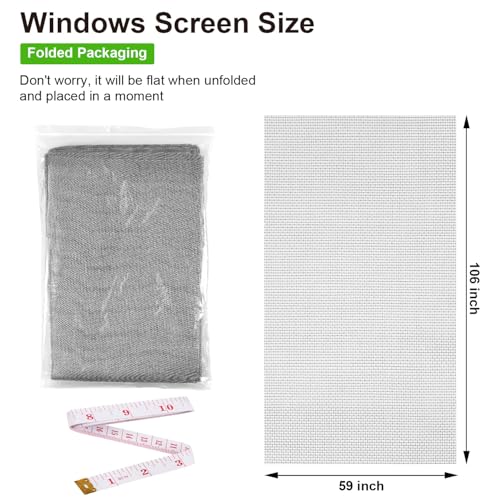 Replacement Window Screens, 59X106 Inch Durable Window Screen Mesh for Patio Porch Door Windows, DIY Adjustable Fiberglass Screen Repair Kit Sliding Net Roll Pet, Gray by Ouskr - size: 59"x106"Gray