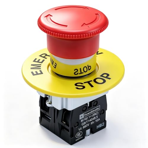 mxuteuk 1NC 1NO 22mm Emergency Stop Push Button Switch Red Mushroom AC 660V 10A HB2-BS545 - color: Red/HB2-BS545, size: 1NC 1NO