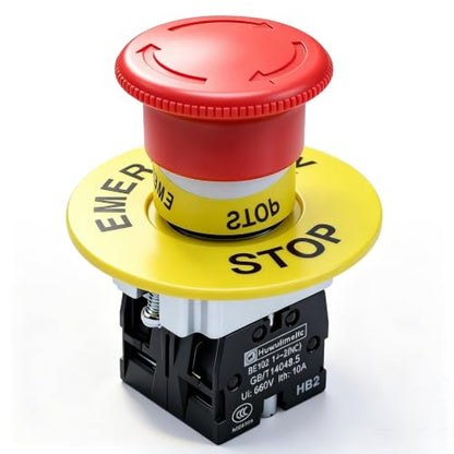 mxuteuk 1NC 1NO 22mm Emergency Stop Push Button Switch Red Mushroom AC 660V 10A HB2-BS545 - color: Red/HB2-BS545, size: 1NC 1NO