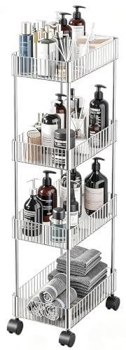 Sooyee Slim Rolling Storage Cart, 4 Tier, Clear - color: Clear, size: Slim 4 Tier