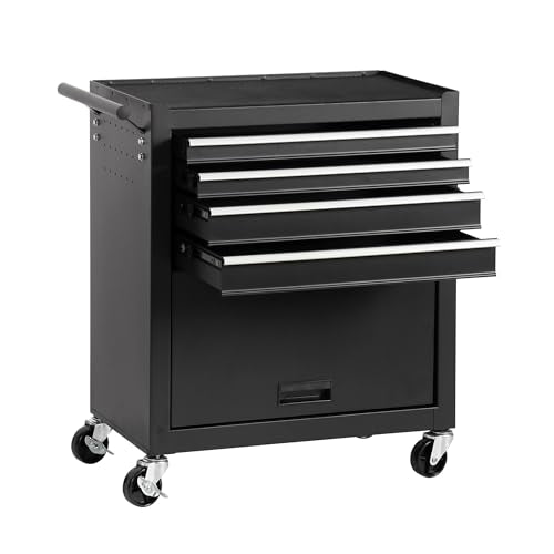 4-Drawer Rolling Tool Chest, Cabinet with 4 Wheels Tool Chest with Drawers, Suitable for Garages, Warehouses, Workshops, Repair Shops (4-Drawer Black) - color: 4-drawer Black