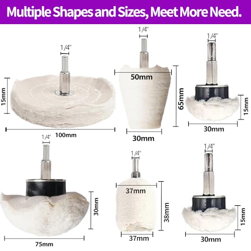12 PCS Buffing Pad Polishing Wheel Kits for Dremel, Buffing Wheel Polishing Bits with 1/4 Inch Shank for Metal Aluminum Chrome Wood Jewelry Brass Glass Plastic Stainless Steel - style: 12 PCS