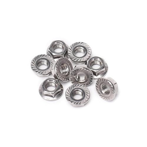 50 Pieces 1/4-20 Flange Nuts, 1/4-20 Serrated Hex Flange Lock Nuts, 304 Stainless Steel,Plain Finish