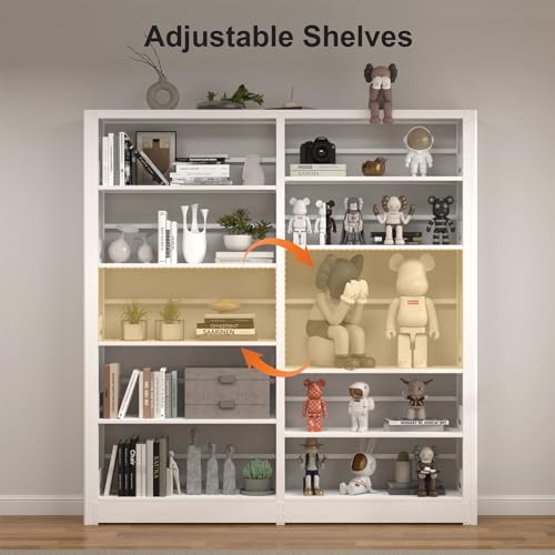 OSEILLC 5-Tier White Office Bookcases, Tall Metal Bookshelf Storage Organizer, Freestanding for Library, Living Room, Home Office (33" Wide)