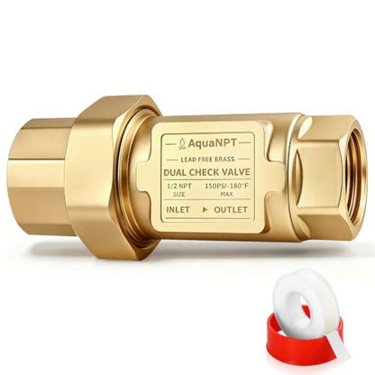 Lead-Free Brass Dual Check Valve, 1/2 Inch NPT Female Backflow Preventer