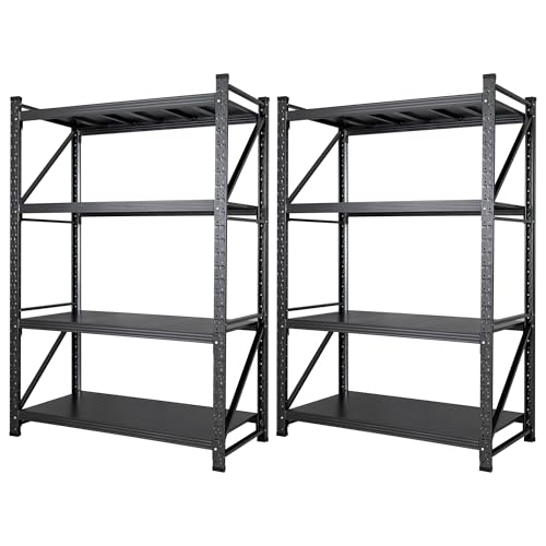 Set of 2 Metal Storage Shelves, 48” Wide Heavy Duty Garage Shelving Units - color: Matte Black, size: 96"Wx24"Dx70"H