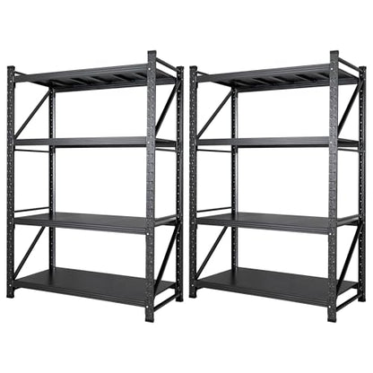 Set of 2 Metal Storage Shelves, 48” Wide Heavy Duty Garage Shelving Units - color: Matte Black, size: 96"Wx24"Dx70"H