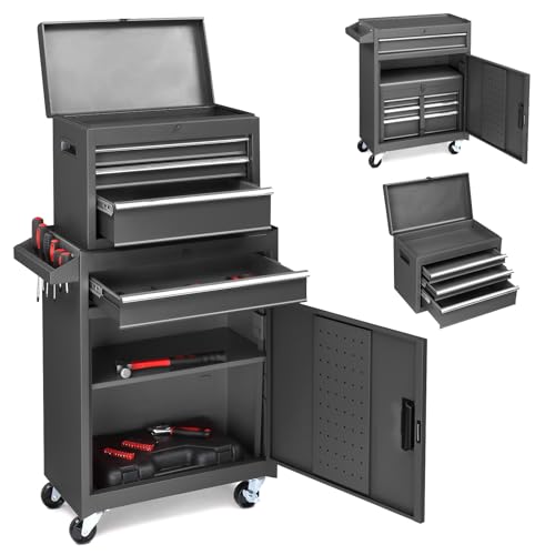 Winado 4-Drawer Rolling Tool Chest, 2-in-1 Large Storage Toolbox, Black - color: Black