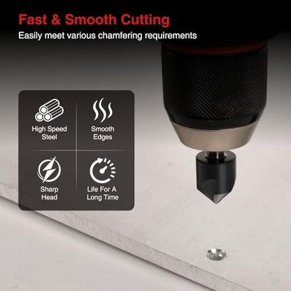 ANGELSWORD Countersink Drill Bit Set for Metal, M35 Cobalt TiAlN Coat, 5pc