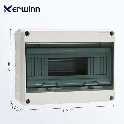 12 Way Distribution Protection Box,ABS/PC Alloy Plastic Transparent Cover Circuit Breaker Box IP66 Waterproof Distribution Box with DIN Rail and Waterproof Connector - size: HT-12