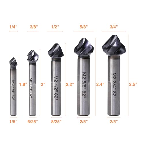 1/4"-3/4" M2 HSS Countersink Drill Bit Set 5 Pcs - size: Countersink Set (5 PCS)