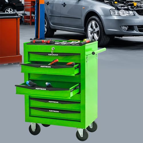 7-Drawer Steel Rolling Tool Cart with Wheels & Handle, Heavy-Duty Tool Chest Storage Cabinet for Garage and Workshop, Green - color: Green, size: 7-Drawer