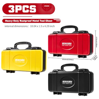 Geinxurn 3 Pieces Metal 11 Inches Steel Tool Organizer Portable Toolbox Red, Black and Yellow, Durable ABS Tool Storage with Plastic Handle and Double-Buckles - color: 3PCS