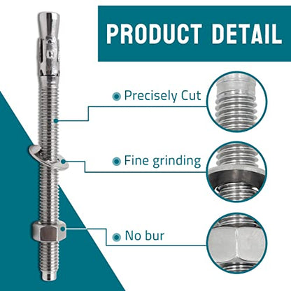3/8 Concrete Anchors, Stainless Steel Wedge Anchors, 5 Pack - size: 3/8" x 5"