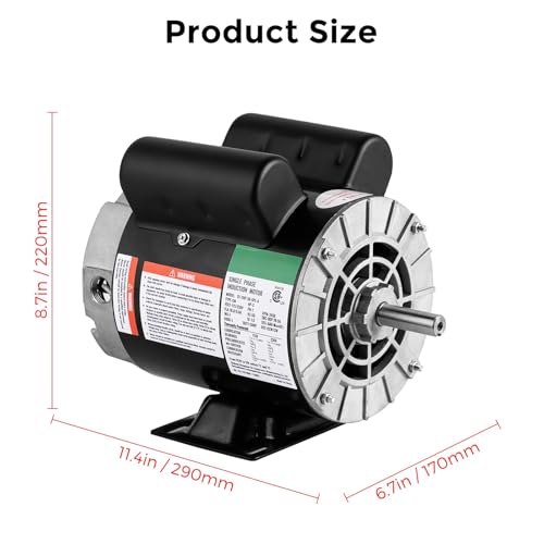 2HP Heavy Duty SPL Air Compressor Motor 230V 15.0A 3450RPM, 56 Frame Electric Motor with 5/8" Keyed Shaft, 1.88" Shaft Length, Dual CW/CCW Rotation for Industrial/WorkshopAir Compressors - size: 2HP
