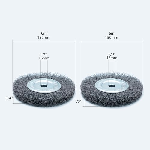 6inch Bench Wire Wheel Brush Set for Bench Grinder - Coarse & Fine Crimped Carbon Steel (0.012in & 0.008in), 1/2in & 5/8in Arbor - Rust, Burr, Paint, and Corrosion Removal (4)