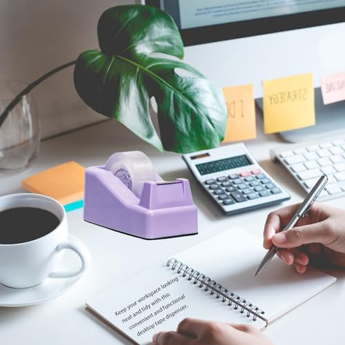 Tape Dispenser Desk,Desktop Tape Dispenser, Tape Dispenser with Weighted Non-Skid Base, Includes 6 Rolls Transparent Tape (0.71" x 1000"),Heavy Duty Tape Holder for Office, Home, School(Purple) - color: Purple