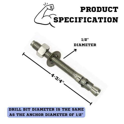 MIGHTY FASTENERS 316 SS Wedge Anchors 1/2"-13 x 4-3/4", 10 Pack - size: 1/2"-13 X 4-3/4"