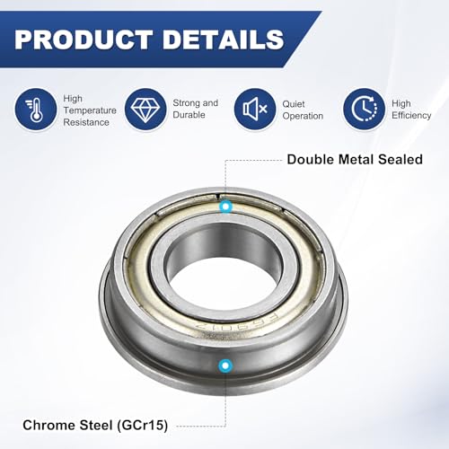 M METERXITY 4-Pack F6901ZZ Flanged Ball Bearing, 12 x 24 x 6mm Double Metal Shielded Chrome Steel (GCr15) Flange Rip Bearings for Wheelbarrow/Printer/Fax Machines/Power Tools - size: 12mm x 24mm x 6mm