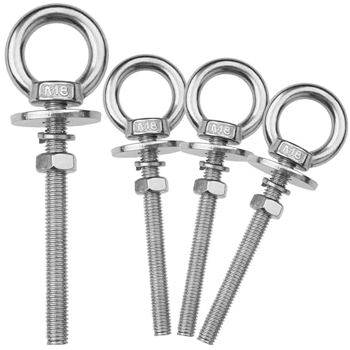 4 Pack M8 Stainless Steel Eye Bolts with Nuts,5/16" x 3" Eye Bolts - size: M8x77mm (5/16"x3")