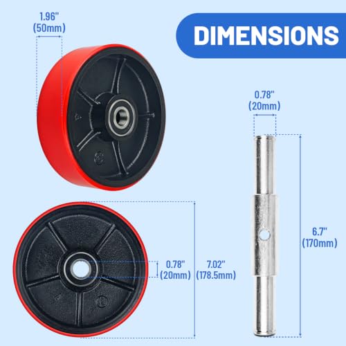 Pallet Jack Steering Wheels 7" x 2" Red PU on Steel Hub 1Pair Heavy Duty - color: Red, size: 7" X 2"
