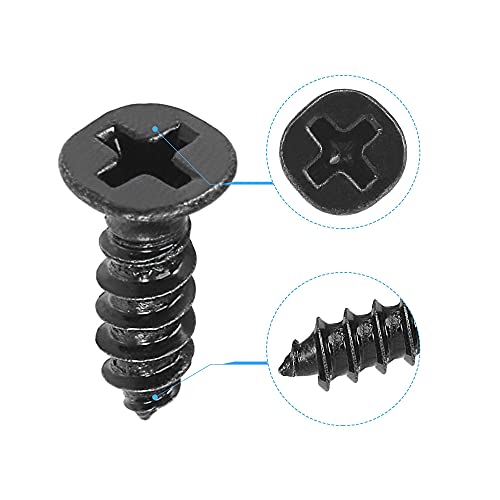 uxcell M4 x 12mm Wood Screws Phillips Flat Head Carbon Steel Self Tapping Screws Black 200pcs - size: M4 x 12mm