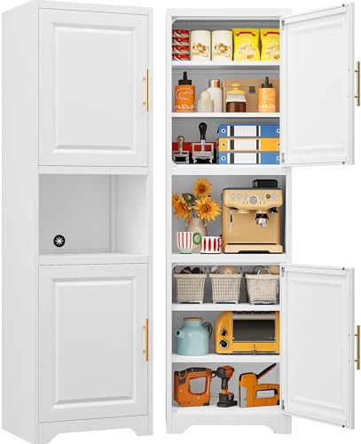 SISESOL 67" Tall Narrow Storage Cabinet with 2 Door and 7 Shelves,Slim Kitchen Pantry Cabinet,White Metal Bathroom Cabinets,Large Cupboard for Home,Kitchen,Laundry,Bathroom - color: White, size: 20"W