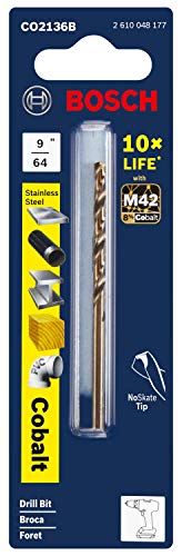 BOSCH CO2136B 1-Piece 9/64 In. x 2-7/8 In. Cobalt M42 Metal Drill Bit with Three-Flat Shank for Drilling Applications in Stainless Steel, Cast Iron, Titanium, Light-Gauge Metal, Aluminum - size: 9/64 x 2-7/8 in.