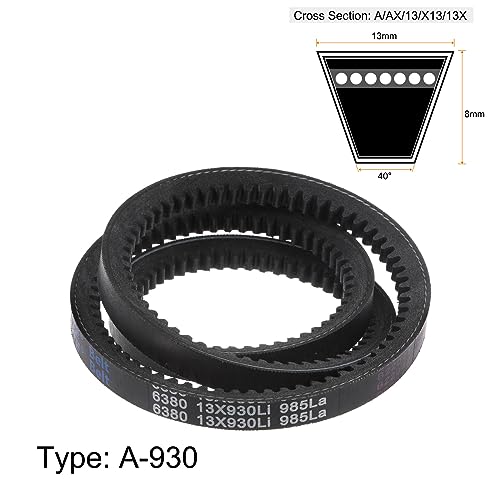 HARFINGTON 2pcs 13x930 Cogged V-Belts AX Section Drive Raw Edge Belt 930mm Inner Girth 13mm Width 8mm Thickness EPDM for Power Transmission - size: 930mm