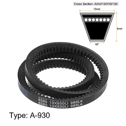 HARFINGTON 2pcs 13x930 Cogged V-Belts AX Section Drive Raw Edge Belt 930mm Inner Girth 13mm Width 8mm Thickness EPDM for Power Transmission - size: 930mm