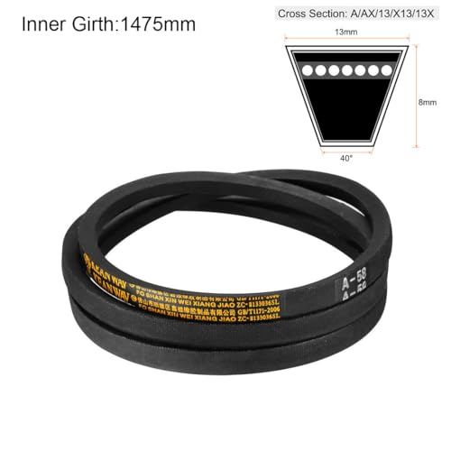 uxcell A58 Drive V-Belts 58" Inner Length 13mm Width 8mm Thick JIS Standard A-Section Rubber Drive Transmission Belt - size: 58"