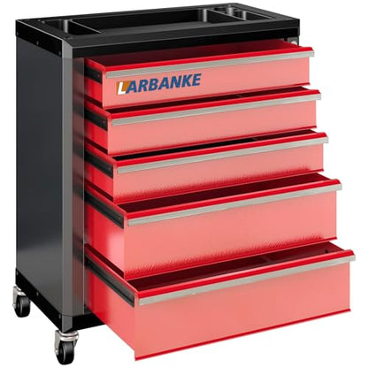 LARBANKE 5 Drawer Rolling Tool Chest with Wheels,Lockable Tool Cabinet,Red - color: Red, size: 5 drawer tool chest