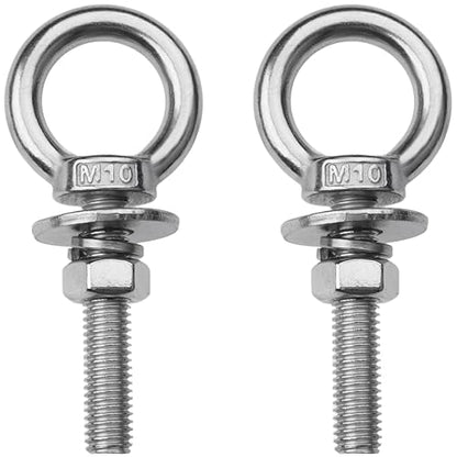 2 Pack M10 Stainless Steel Eye Bolts with Nuts, 3/8" x 3" Eye Bolts - size: M10x77mm (3/8"x3")