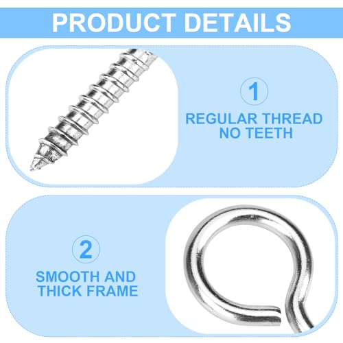 Aovchei 9pcs 304 Stainless Steel 2.5 Inches Eye Screws, Screw Hooks - color: 304, size: 2.5 Inch 9pcs