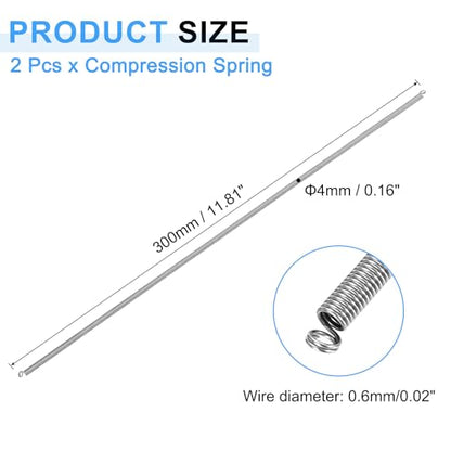uxcell 2Pcs Extension Springs, 0.6x4x300mm/0.02x0.16x11.81in 304 Stainless Steel Extended Compression Spring Steel Dual Hook Tension Springs for Machinery Construction Home Repairs - size: 0.6x4x300mm